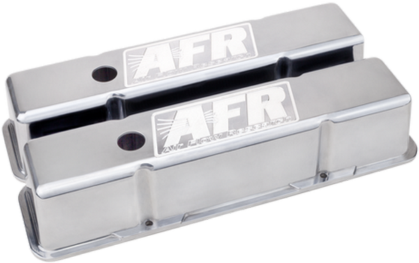 AFR CNC Engraved SBC Standard Valve Covers, Polished Aluminum